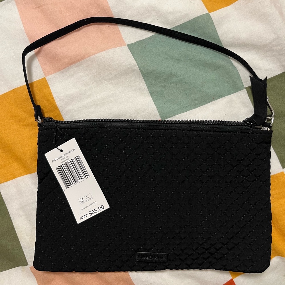 NWT Vera Bradley RFID Convertible Wristlet in Cotton, Black Quilted